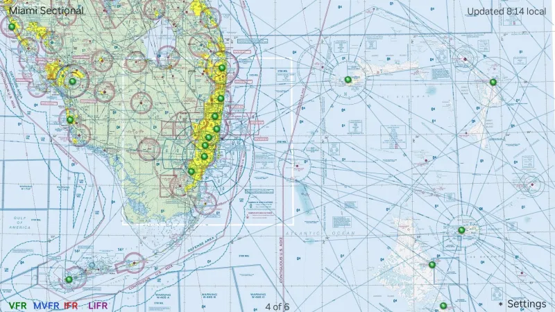 Miami sectional chart with flight-category dots